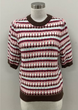 Load image into Gallery viewer, Bruno Short Sleeve knitted Brown stripped patterned Sweater

