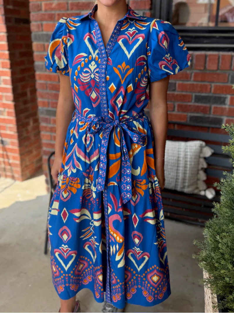 Della Cobalt Ikat Dress