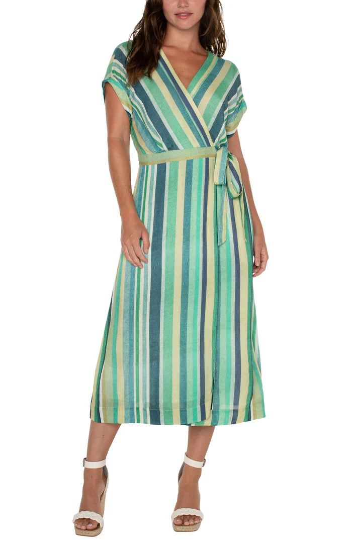 Diane Multi Teal Striped Dolamn Wrap Dress