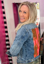 Load image into Gallery viewer, Tony Light Denim Jacket with Pink Tiger Print Fabric on Back
