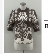 Load image into Gallery viewer, Braunee Short Sleeve Brown knit Patterned Sweater

