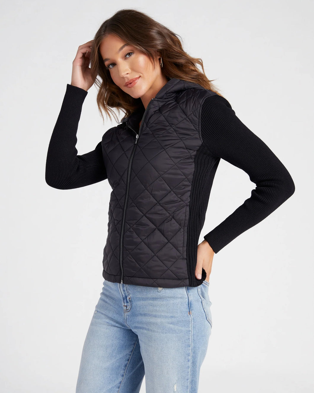 Erica Quilted Front Full Zip Sweater Jacket