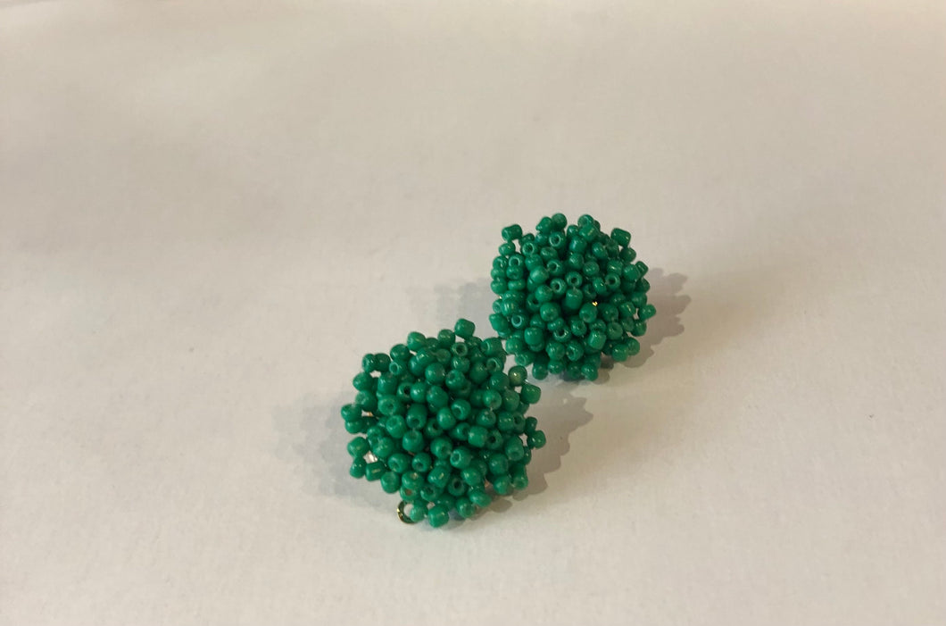 Poms Green Beaded Round Earrings