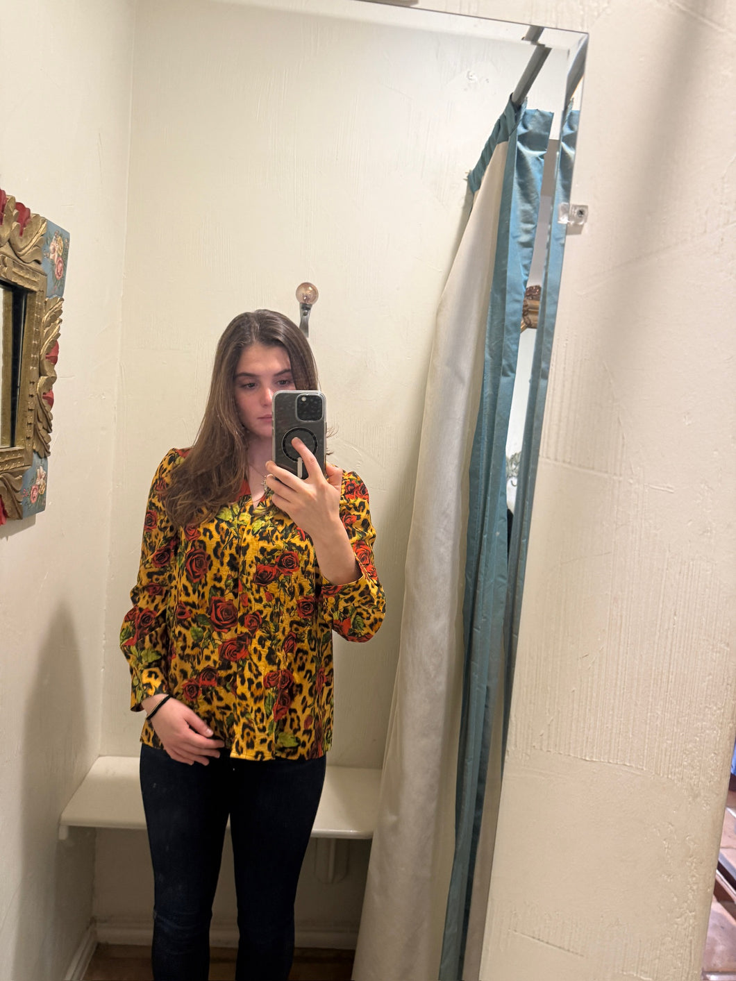 Karen Leopard and Roses Patterned Long Sleeve top