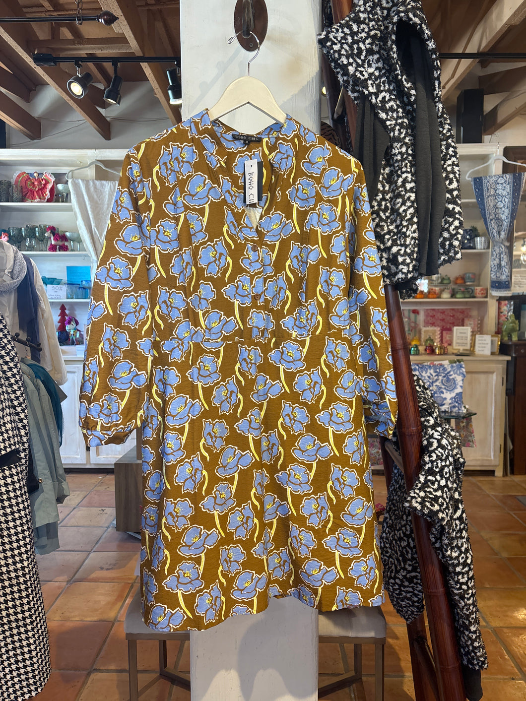 Ellen Brown and Light Blue floral print V Neck Dress