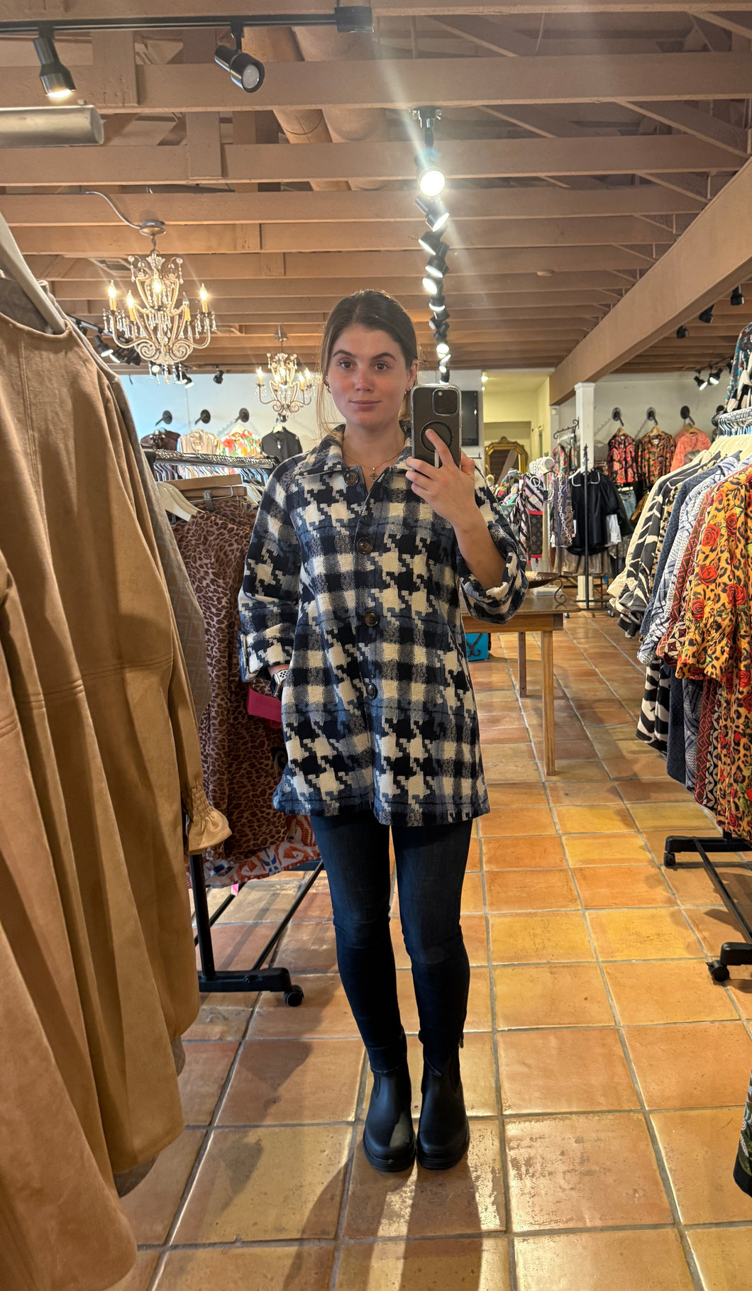 Benson Navy and Light Blue and White Plaid Button Down Jacket