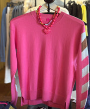 Load image into Gallery viewer, Bubblegum Pink crew neck sweater with Brown and Grey Color block Sleeves
