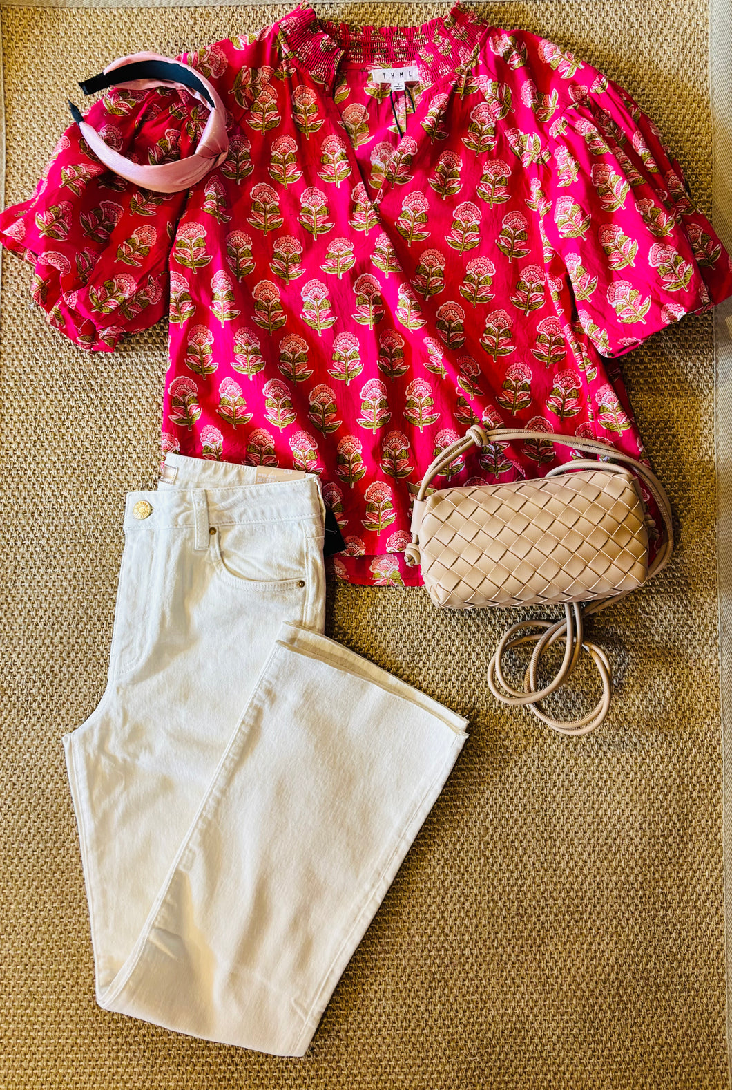 Lydia Pink Magenta Floral V Neck Puff Sleeve Top