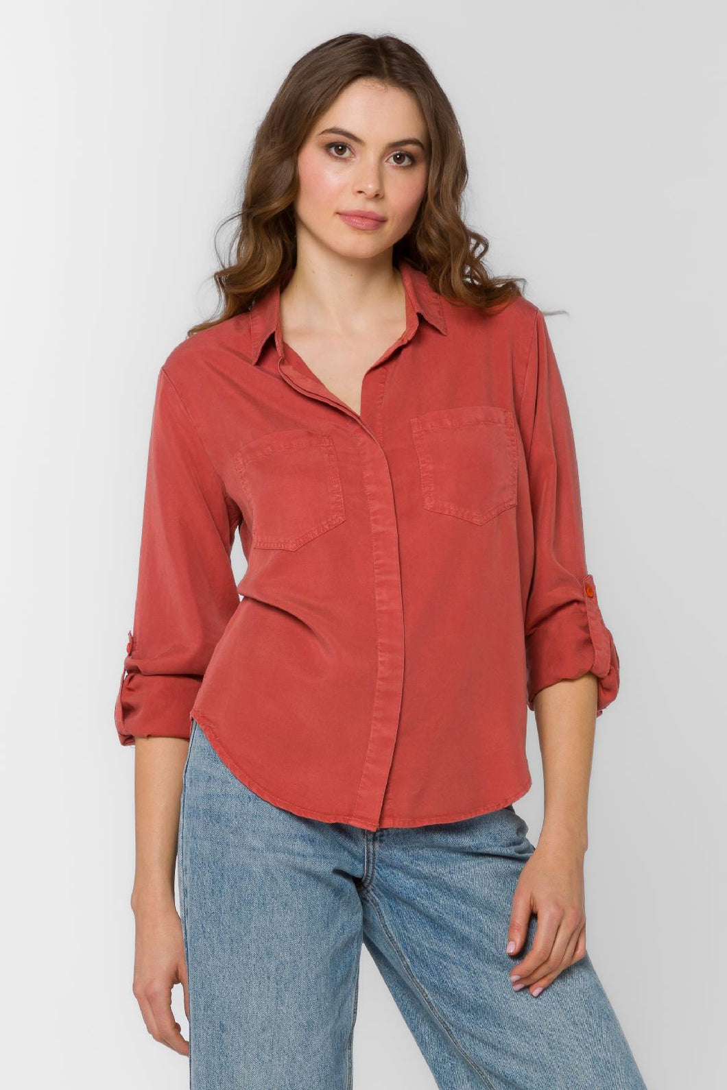 Hook Em Burnt Orange Tencel Top