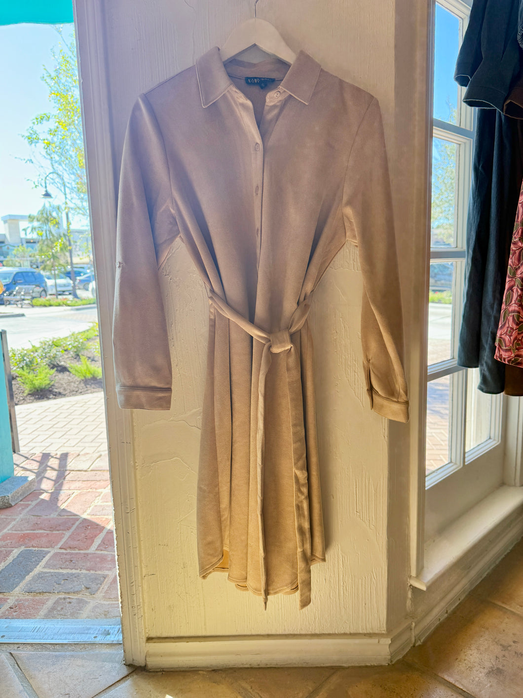 Kimberley Light Taupe Faux Suede Button down shirt Dress