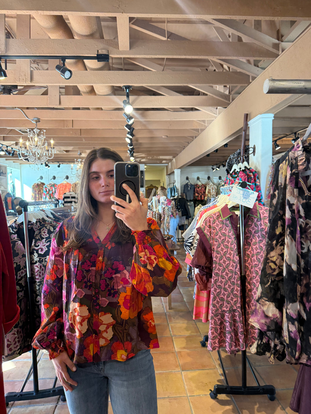 Harvest Floral Pattern Ruffle Long Sleeve Top