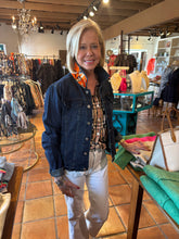 Load image into Gallery viewer, Bradley Denim Lightweight Jacket with Scarf Back design
