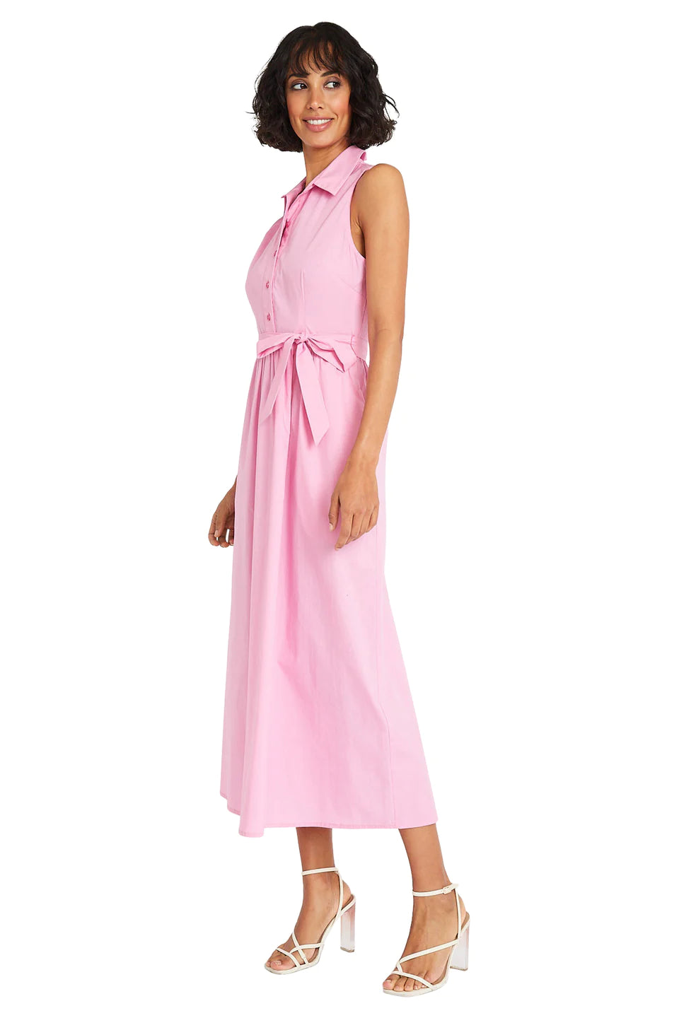 Kamila Pink Button Down Sleeveless Shirt Dress