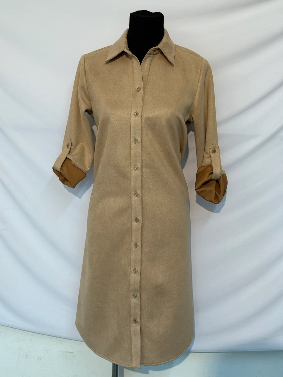 Kimberley Light Taupe Faux Suede Button down shirt Dress