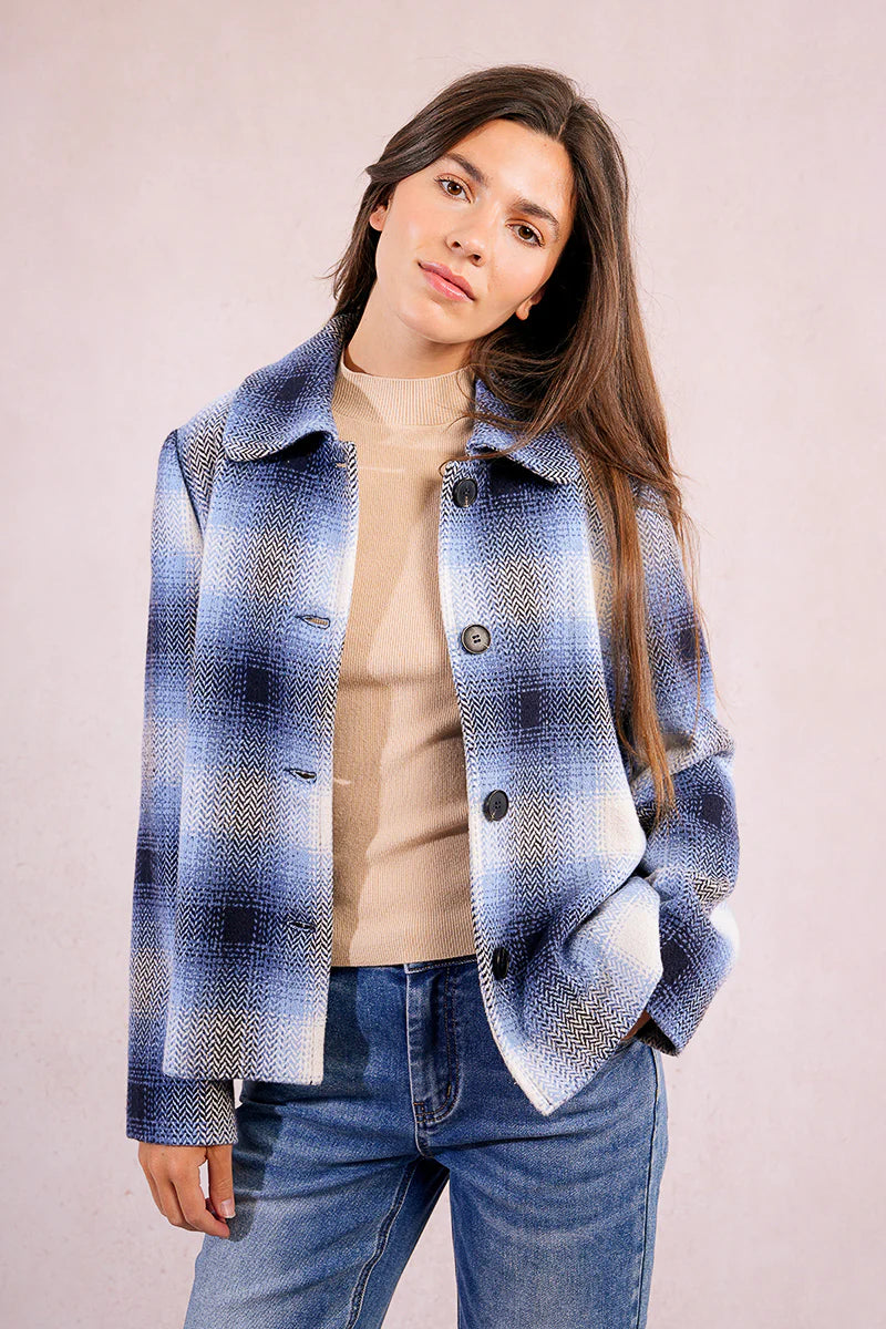 Lillian Classic Button Up Collared Blue Plaid Jacket
