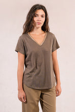 Load image into Gallery viewer, Laurel Short Sleeve V Neck Tee Trimmed in Gold

