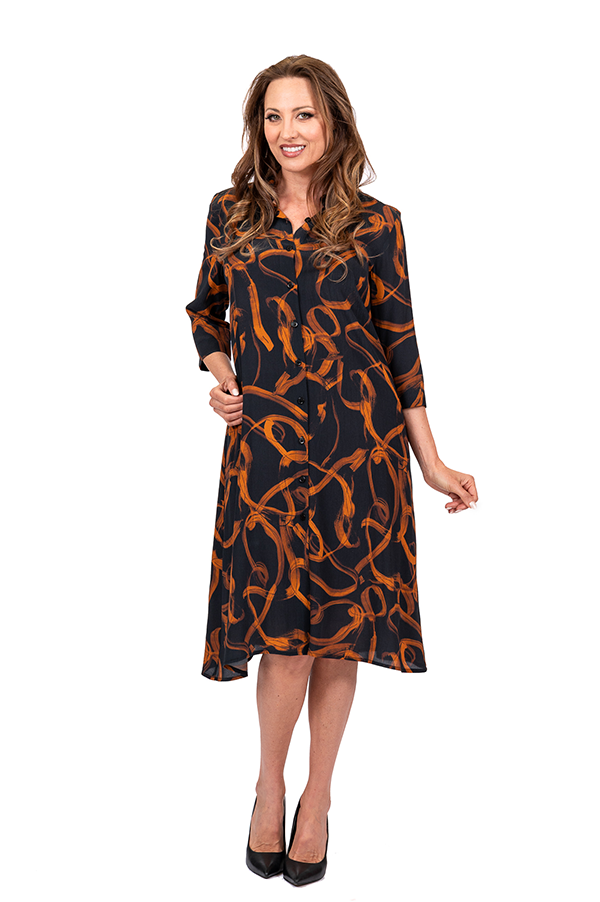 Lizzy Copper Brown and Black Pattern Dress