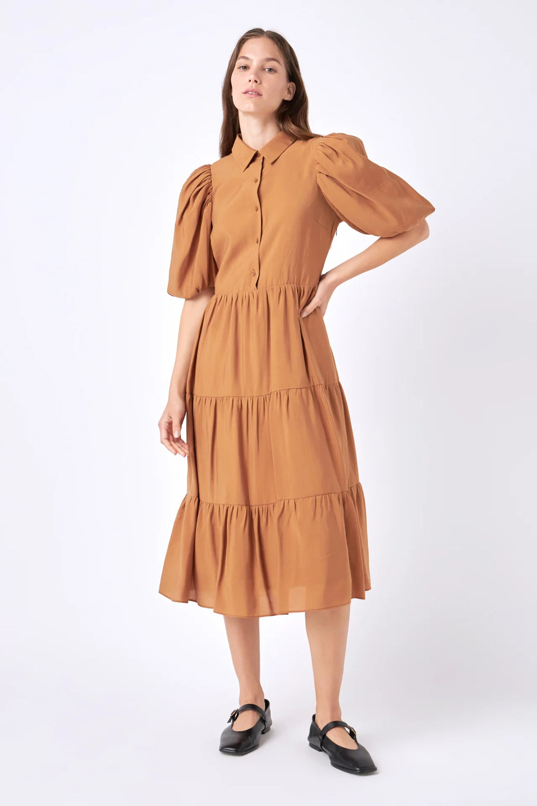 Louise Light Brown Tiered Maxi Dress