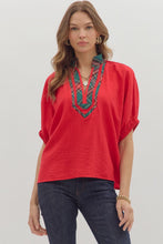 Load image into Gallery viewer, Lucinda dolman sleeve top with Plaid Pattern Contrast on Neck line
