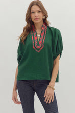 Load image into Gallery viewer, Lucinda dolman sleeve top with Plaid Pattern Contrast on Neck line
