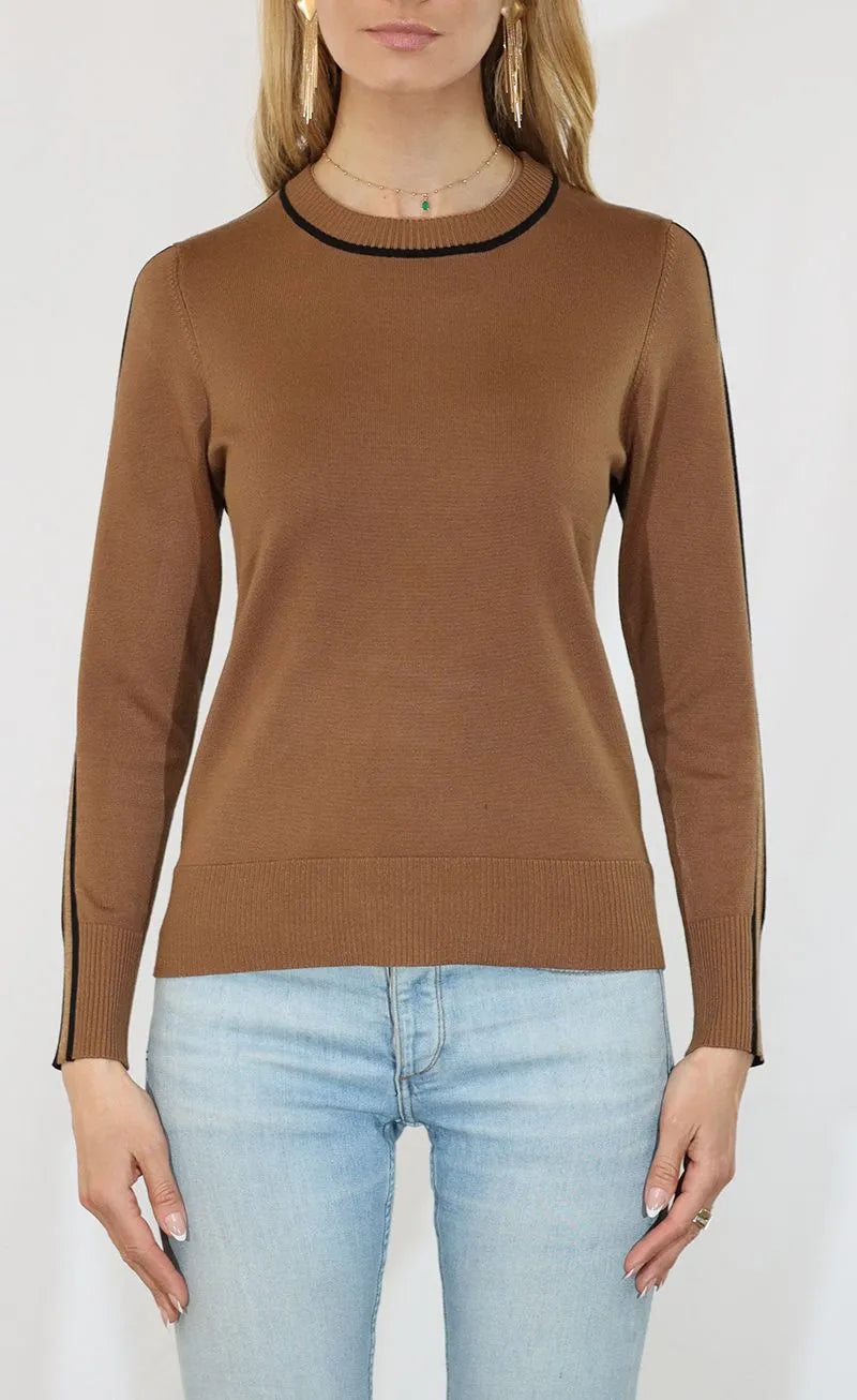 Mahogany Brown and Black Color Block Sweater
