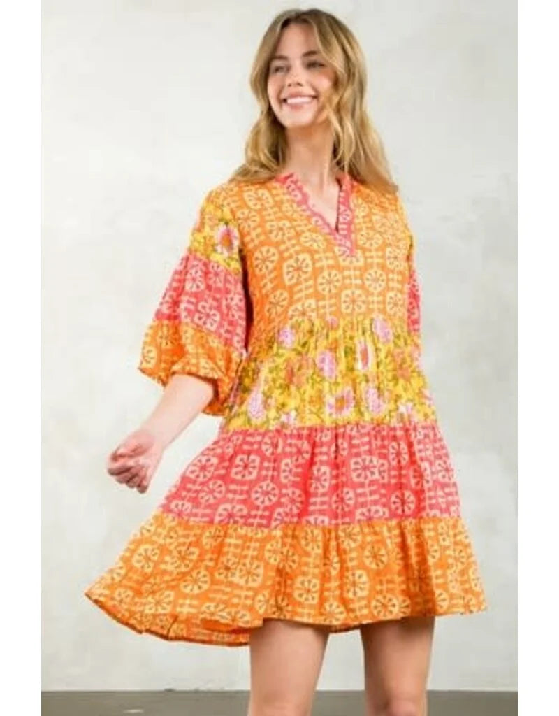 Marigold Tiered Orange Printed Dress