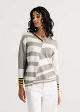Load image into Gallery viewer, Matti Crazy Striped Grey and White Sweater with Black and yellow trim

