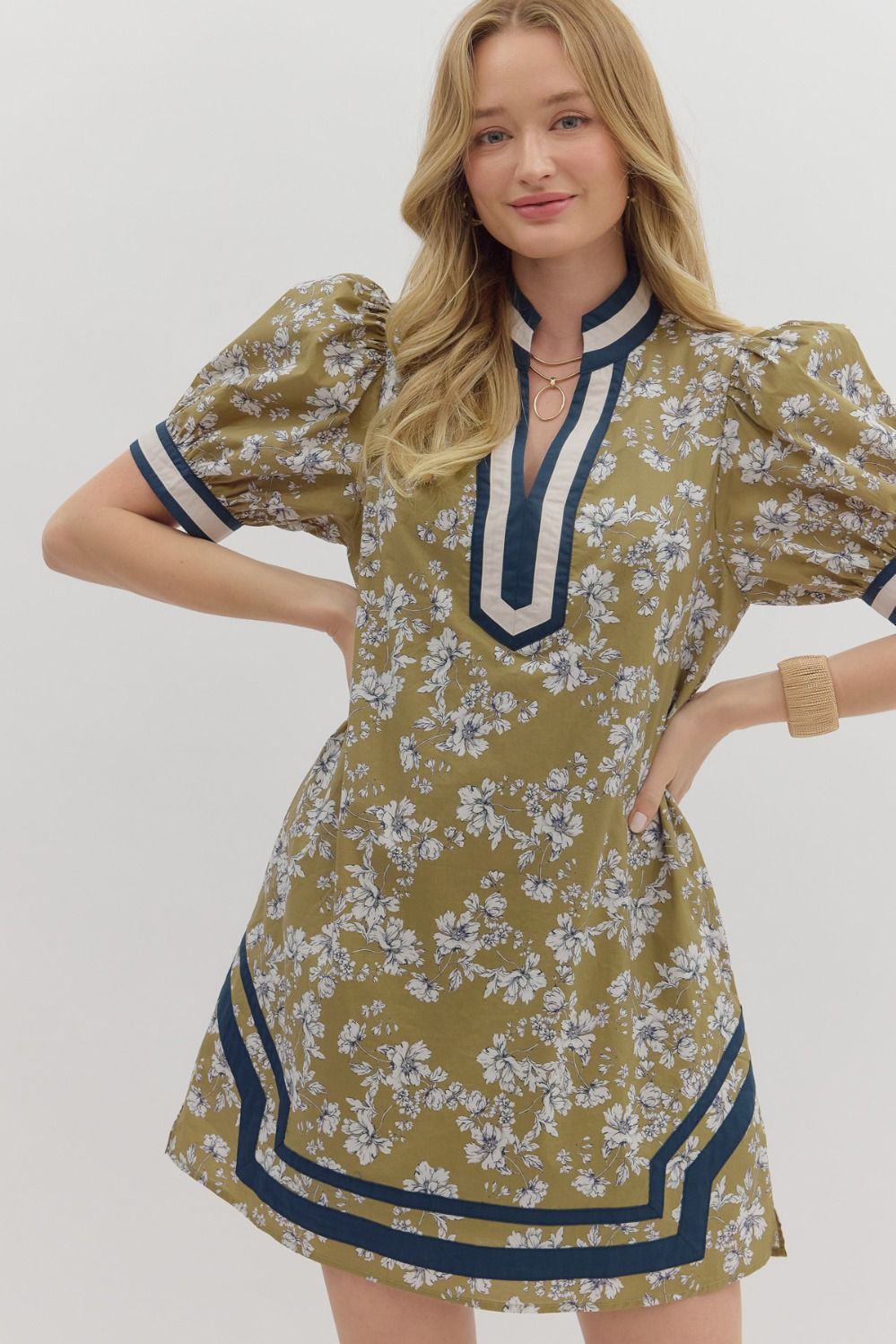 Nellie olive green floral print Dress