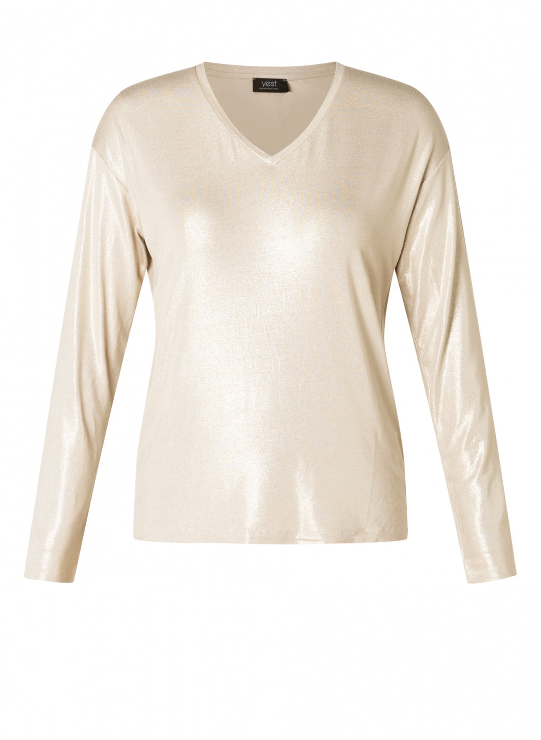 Olianne Long Sleeve V Neck Jersey Shimmer Top