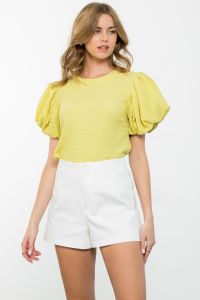 Peggy Lime Green Puff Sleeve Textured Top