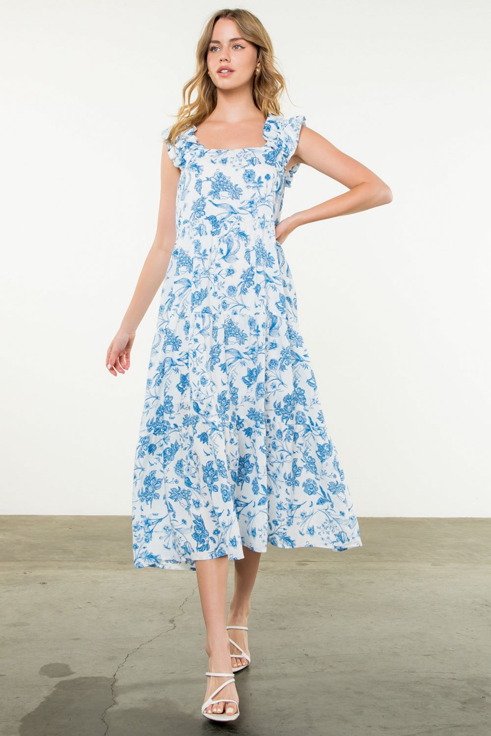 Rita Blue and White Floral Sleeveless Dress