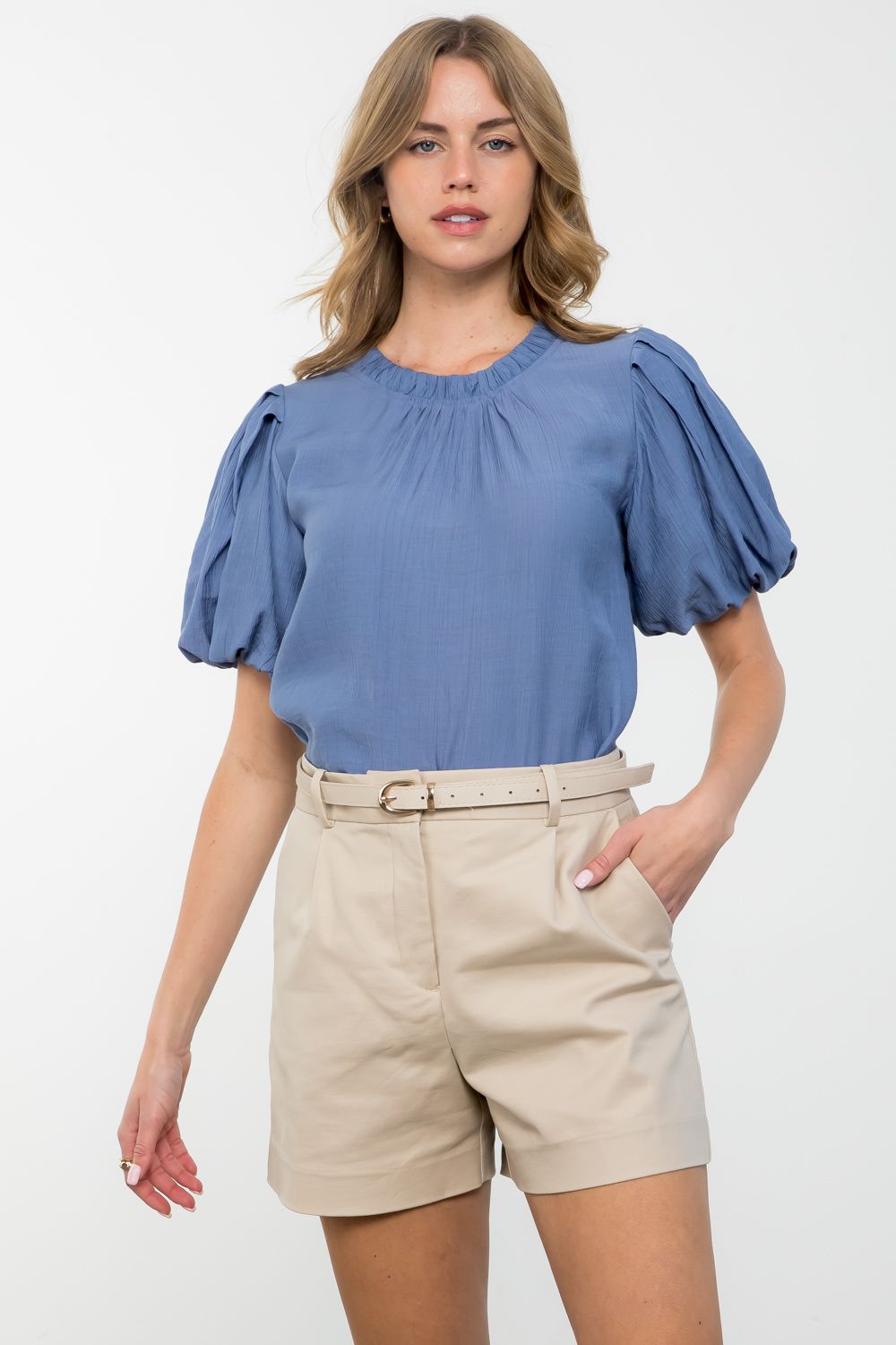 Robin Blue Puff Sleeve Textured top