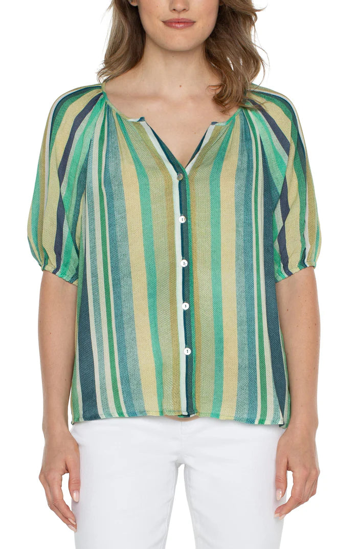 Savannah Shireed Woven Short Sleeve Button front Top