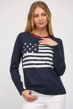 Load image into Gallery viewer, Liberty Flag Crew Neck Light weight Sweater  in Navy &amp; Hot Pink🇺🇸
