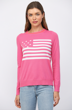 Load image into Gallery viewer, Liberty Flag Crew Neck Light weight Sweater  in Navy &amp; Hot Pink🇺🇸
