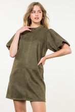 Load image into Gallery viewer, Selena Faux Suede Puff Sleeve Dress
