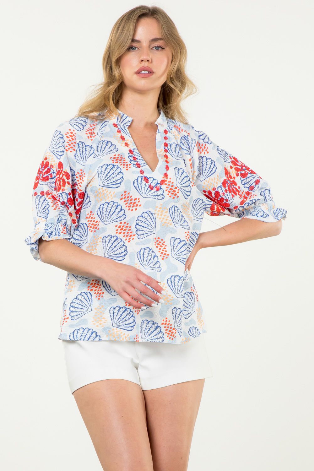 Shelly Puff Sleeve Shell Print Top