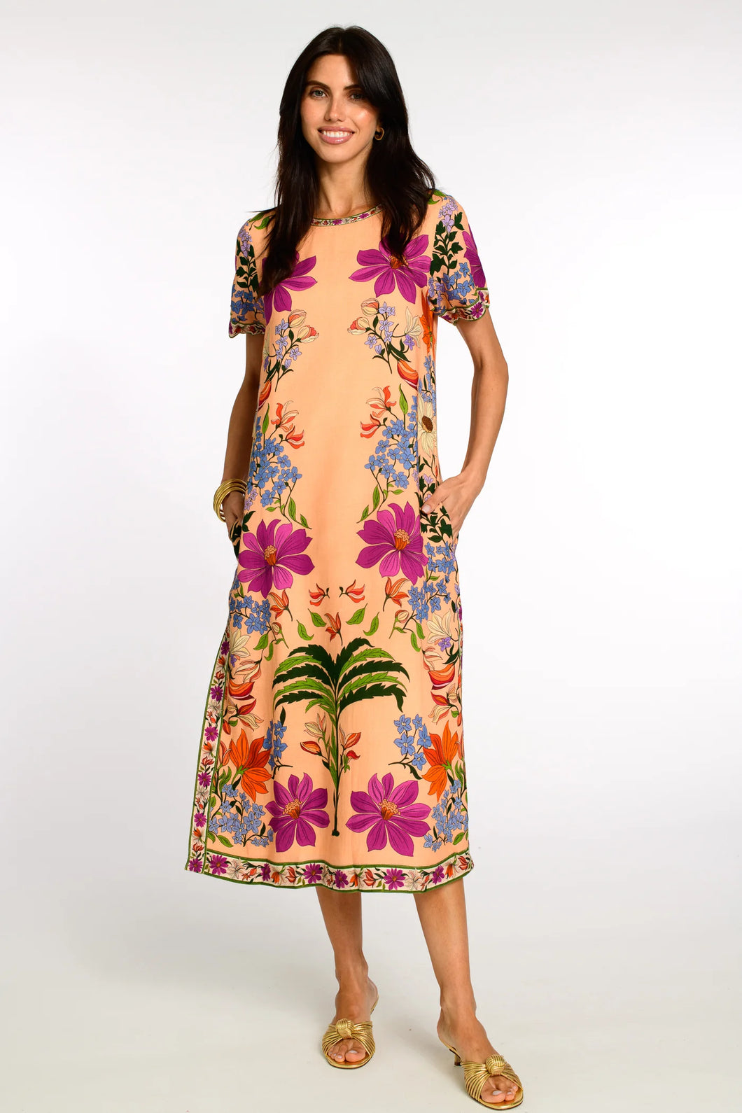 Tess Tapestry Dress in Peach
