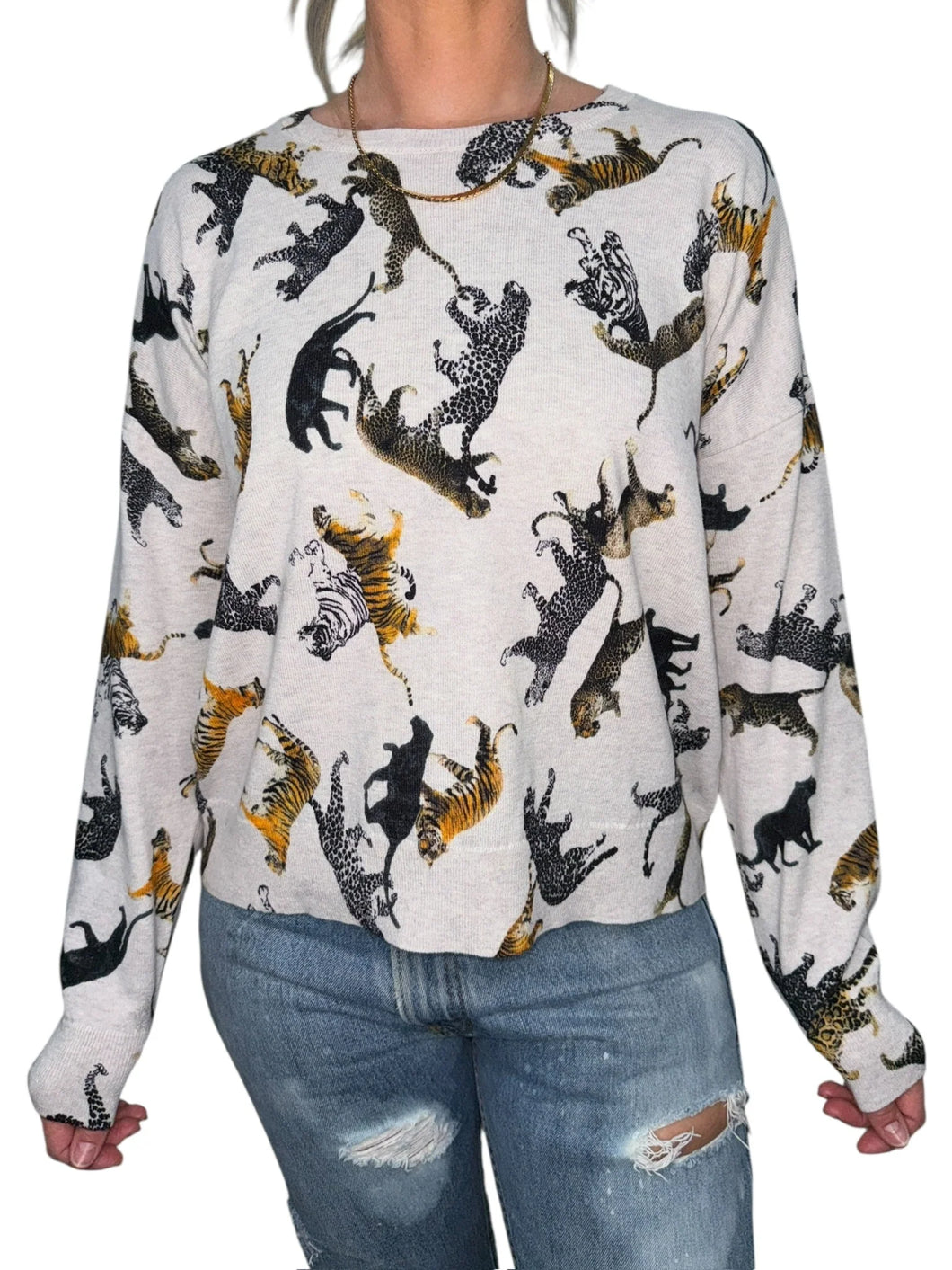 Tigers Pattern Crew Neck Sweater
