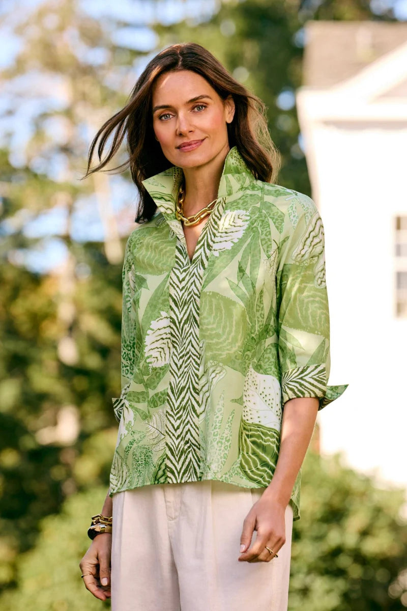 Agnes Jungle Leaf button down Top
