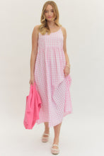 Load image into Gallery viewer, Pamela Pink and White gingham dress with Short Sleeve layering Sweater
