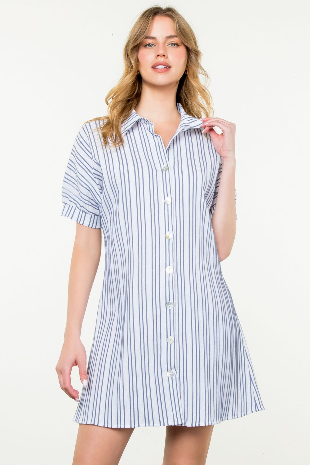 Juliana White and Black Striped Button Down Dress