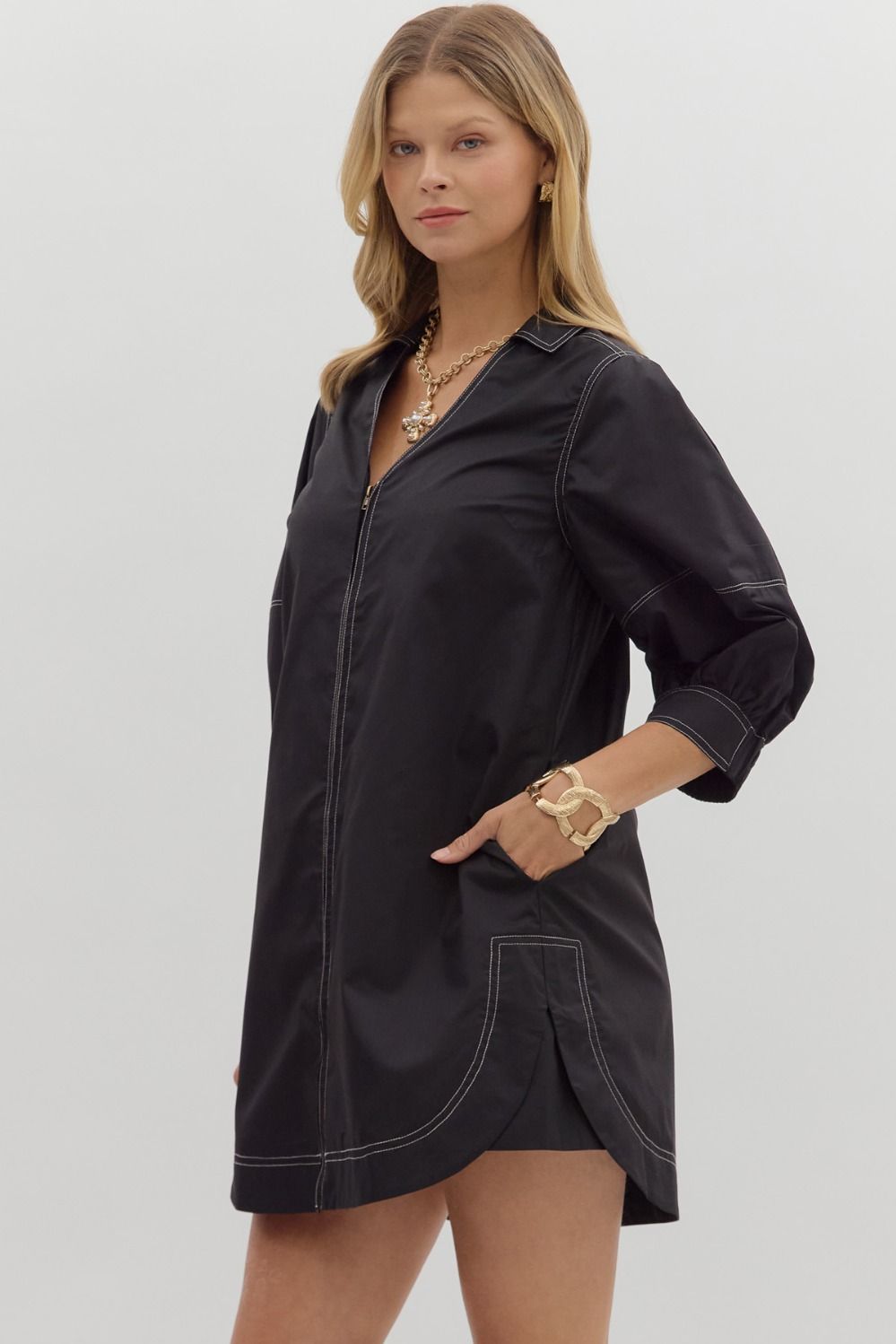 Briana black 3/4 sleeve dress