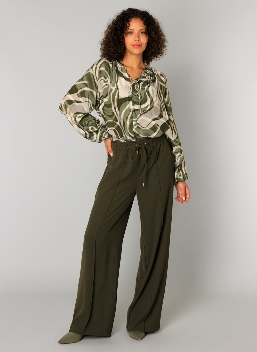 Carmen Army Green Patterned Top