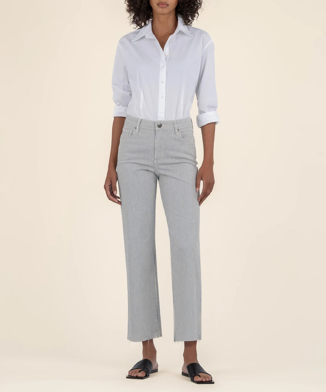 Charlotte Unlimited Wash White with Navy Pin Stripe Wide Leg Jean