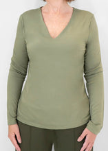 Load image into Gallery viewer, Clementine Knit Solid V neck top in Olive or in Brown
