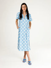 Load image into Gallery viewer, Gretchen Coastal Cane Blue and White pattern Dress
