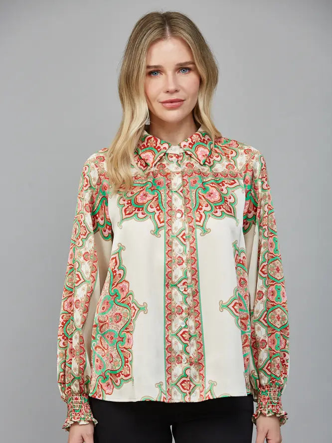 Colleen Cream Border Print Blouse