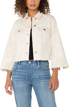 Load image into Gallery viewer, Dandy Daisy Ecru Embroidered Jean Jacket with Frayed hem
