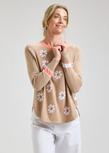 Load image into Gallery viewer, Denny Camel with White Daisies Sweater with Orange Accents
